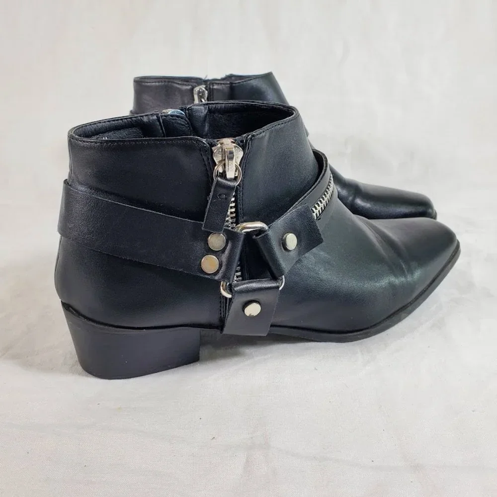 Lane Bryant Black Harness Ankle Boots Booties Size 11 Wide 11W Vegan Leather - Picture 2 of 6